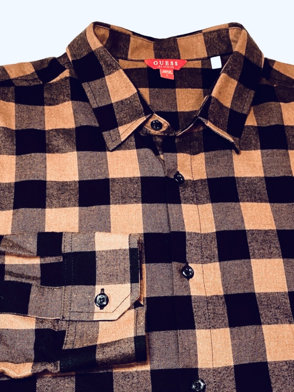 Guess Flannel Shirt Large Button Up Buffalo Plaid Warm Soft Autumn Camping